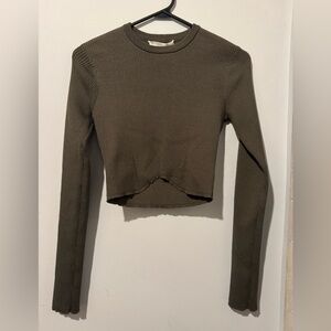 OAK + FORT Olive Ribbed Knit Crop Top